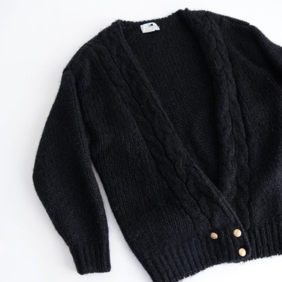 Vintage Eaton Black 50% Wool Open Face Cardigan with Buttons Size GL - Picture 8 of 10